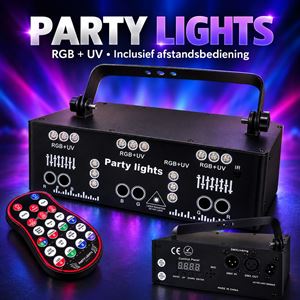 Party Lights RGB + UV met laserlicht effecten huren? Party Lights RGB + UV met laserlicht effecten huren?