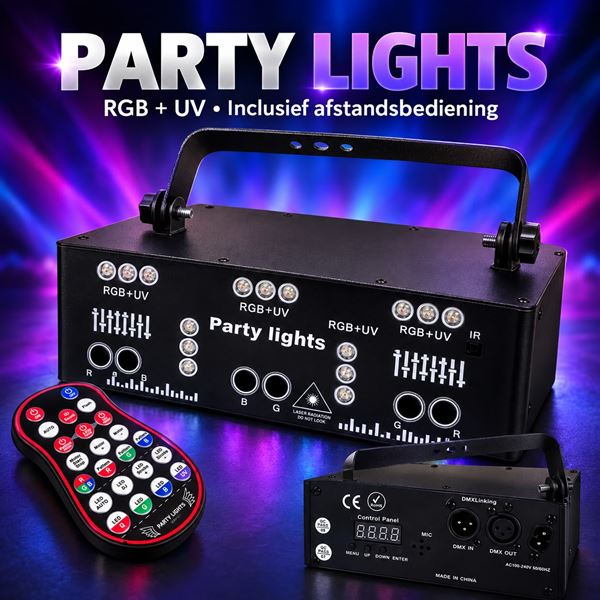 Party Lights RGB + UV met laserlicht effecten huren?